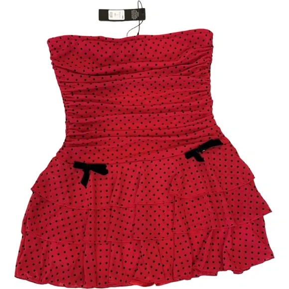 Berenson Red Polka Dot Mesh Mini Dress w/built in shorts– Fashion Nova (Size L) - Picture 6 of 16